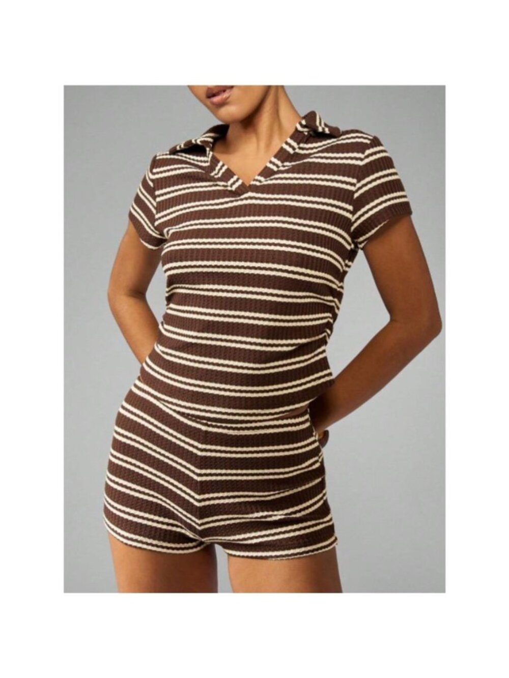 Striped Knit Short Sleeve Top & Shorts Set